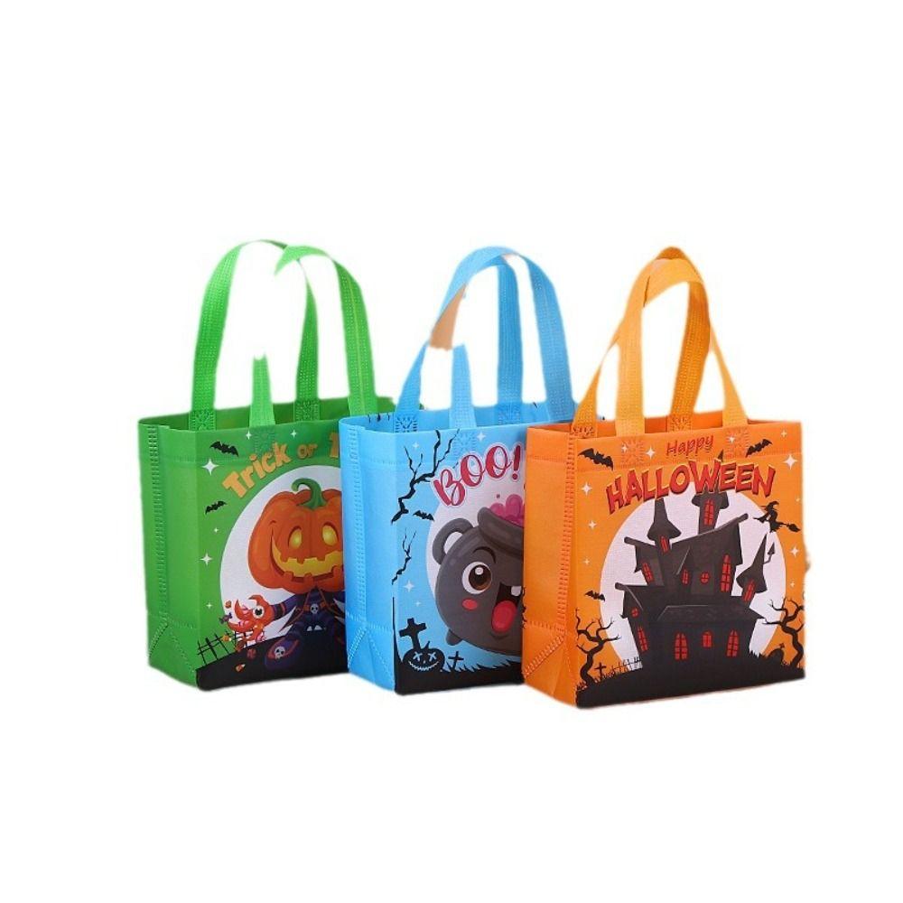 Large Capacity Halloween Gift Bag Ghost Printed Pumpkin Bag Party Supplies