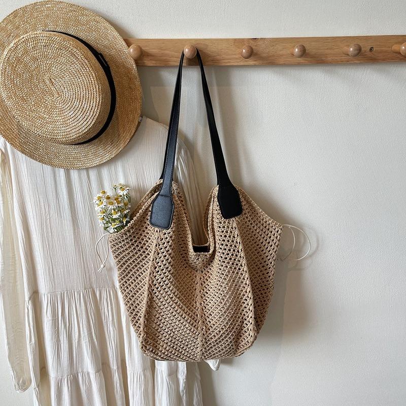 Вязаная сумка-тоут из полых волокон большой вместимости, женская новая пляжная сумка на плечо для отдыха на море