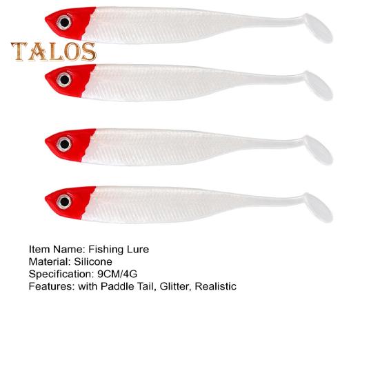 4Pcs 9CM/4G Soft Fishing Lure with Paddle Tail Glitter Realistic Bionic Colorful Silicone Artificial Bait Freshwater Saltwater Fishing Accessories