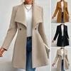 Women Mid-Length Overcoat Jacket Windproof Lapel Collar Coat for Ladies Warm Stylish Outerwear for Spring Autumn