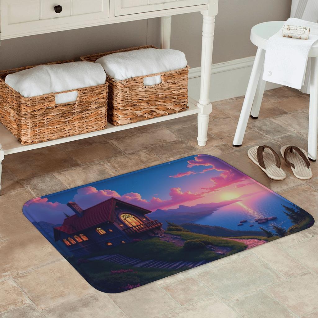 1PC Idyllic lakeside Kitchen Rug Non-Slip Door Mat Pop design Bathroom Rug Bath Mat Carpet for Home Sink Laundry Decoreeree