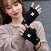 Plush Autumn and Winter Half-finger Flip-up Warm and Thickened Bag Cover for Fingerless Homework Students Writing Fashion Korean Style Gloves