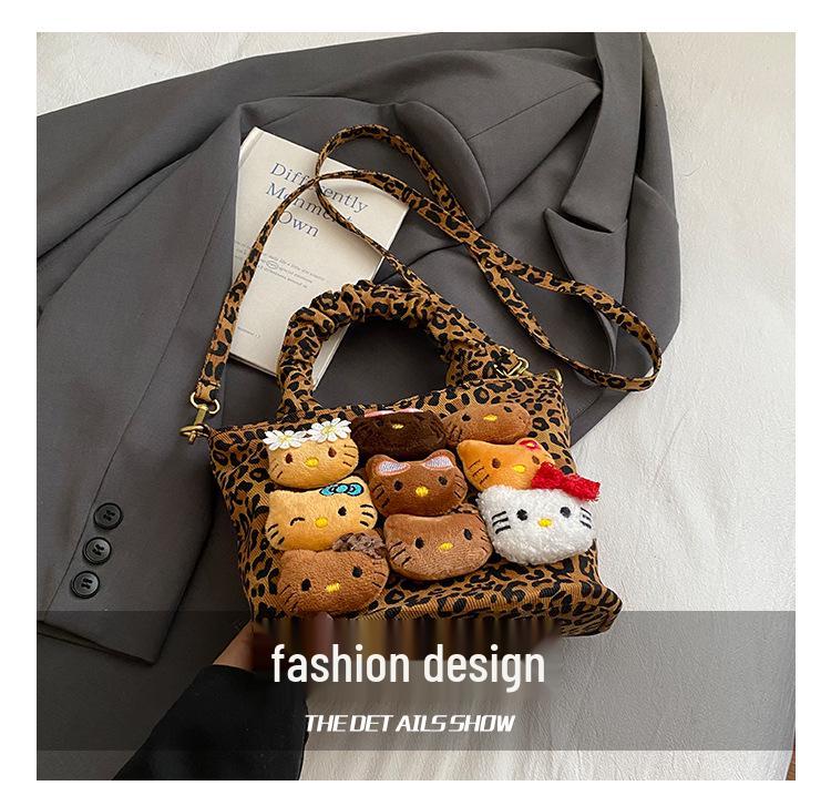 Leopard Print Canvas Crossbody Bag for Women - Cute and Versatile Cartoon Handbag