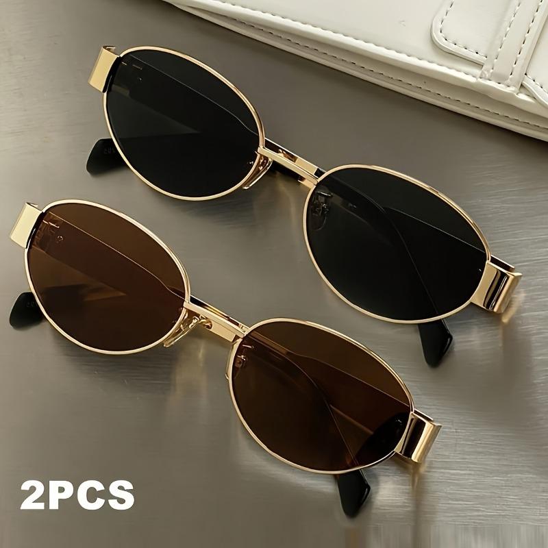 2 Pairs of Summer Fashionable Oval Metal Frame Glasses Unisex Suitable for Daily Wear and Trendy Pography