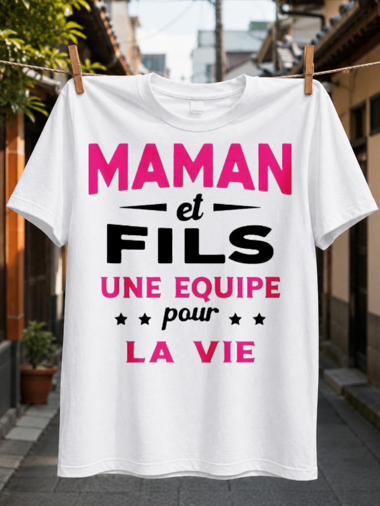 Mom And Son A Team For Life Pink Stacked French Typography With Small Stars Family Bond Tee Unisex Unisex All Tshirt