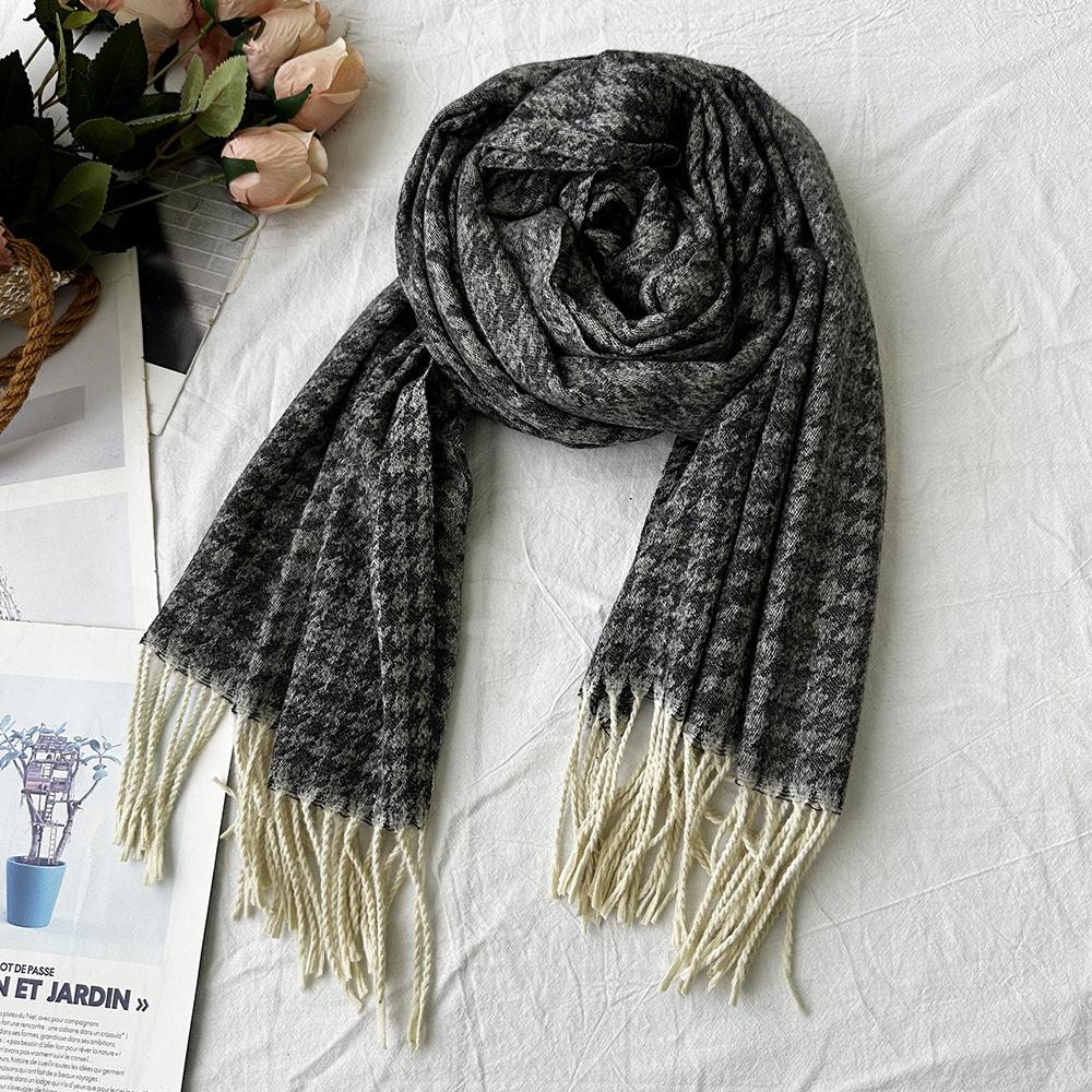 Winter Scarf for Women High End Fashion Houndstooth Shawl Long Tassel Imitation Cashmere Men's Warm Scarf