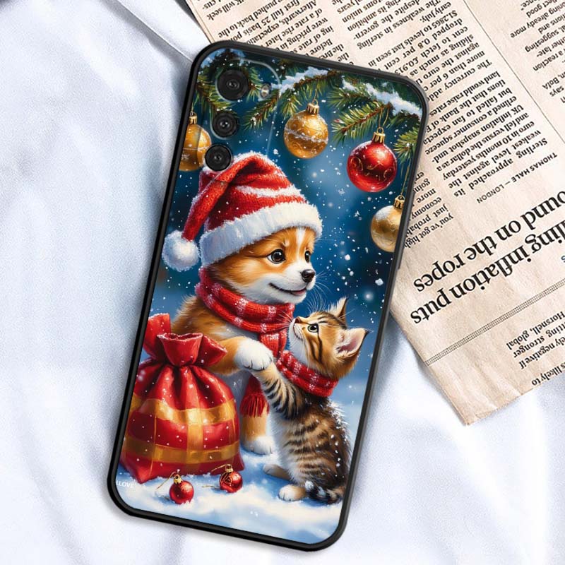 Рождественская мультяшная кошка Арт Для Motorola G85 Edge 50 G24 G35 G14 G04 40 G72 G34 G G54 G13 G32 5G Черный чехол для телефона
