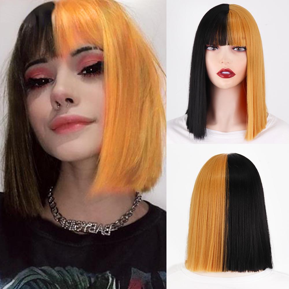 MISS WIG Короткие синтетические парики боб с челкой для женщин, парики блондинки, черные, синие волокна, натуральные волосы для косплея в стиле Лолиты, вечерние, повседневное использование