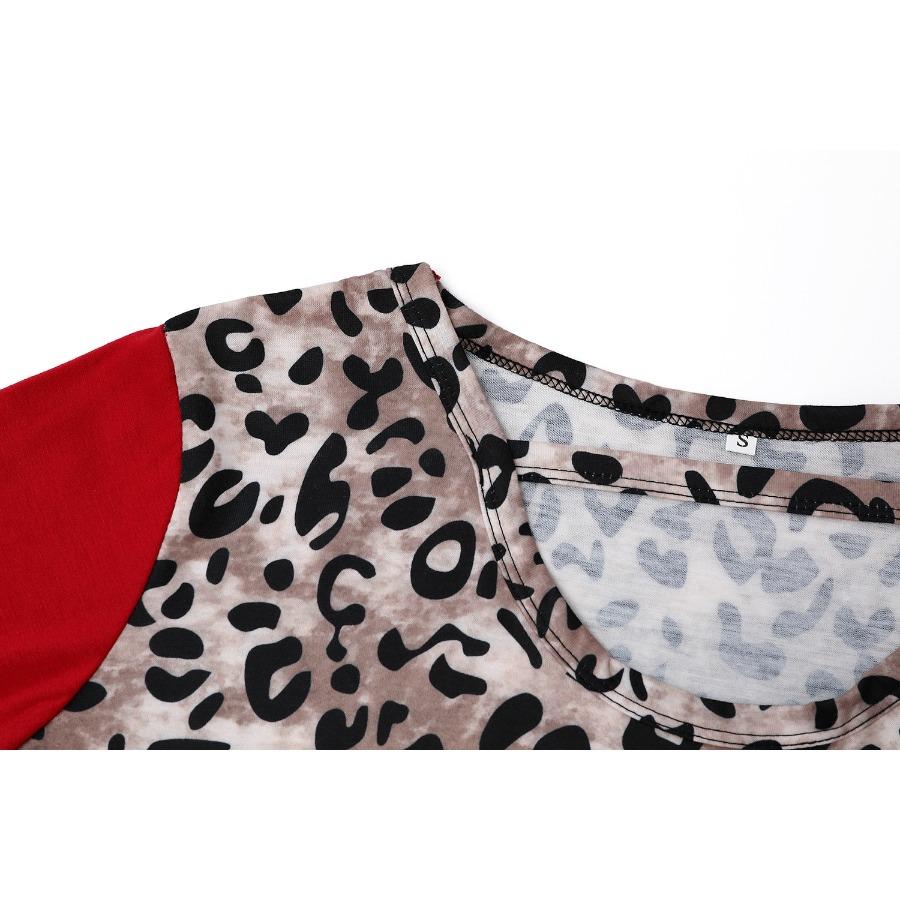 Осенне-зимняя женская футболка с круглым вырезом и леопардовым узором, свободный топ с длинными рукавами