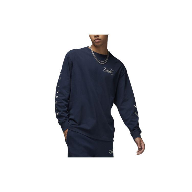 Jordan Футболка X Union MJ L/S (Азия) Мужская уличная одежда темно-синего цвета/кокосового молока College DV7342-419