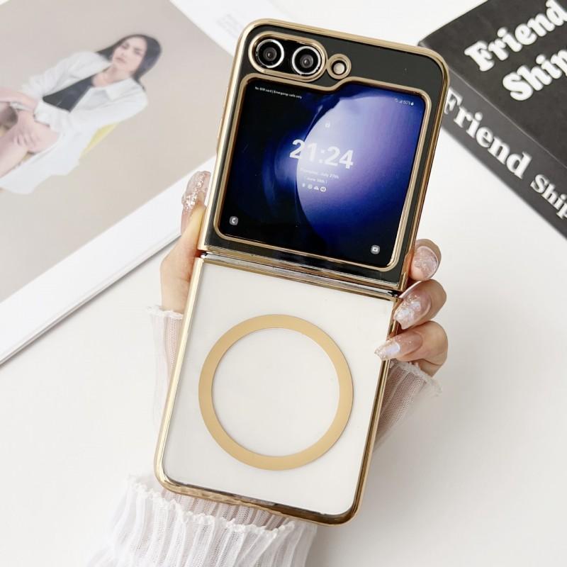 Electroplate Clear Magnetic Wireless Charging Case Galaxy Z Flip 8/7/6/5/4/3 Shockproof Protective Cover