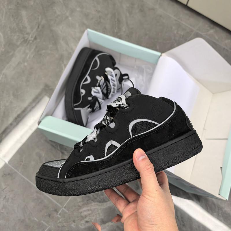 Leather Splicing LaceUp Curb Sports Casual Shoes Retro Board Shoes Men'S And Women'S Dad Shoes