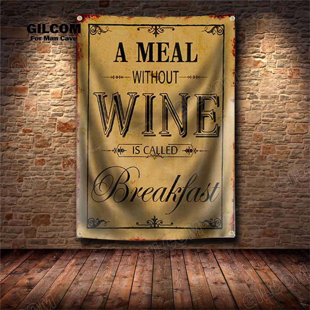 Wine Banner Flag Glass Beer For Happy Hour Drink Poster Art AD Vintage Sign Party Car Man Cave Garage Pub Club Bar Wall Hanging