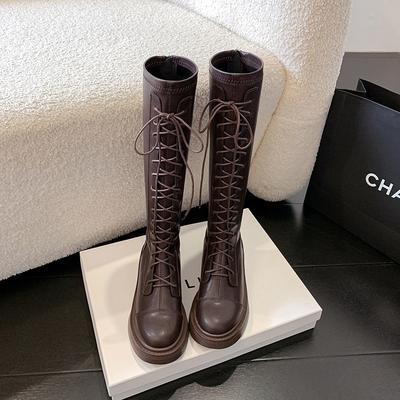 Осень и зима новые модели но колено эластичные тонкие сапоги толстоподошвенные высокие трубы внутренняя высота увеличение ботинки Мартин бархатные рыцарские сапоги