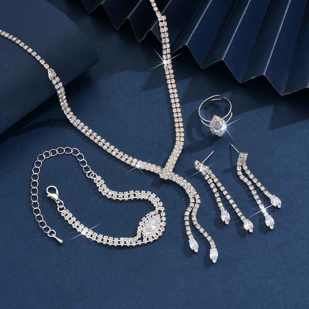 5 шт. Женский модный набор с кисточками: ожерелье, серьги, браслеты, кольца, циркон. Подходит для свадьбы, вечеринки, фестиваля, подарков.