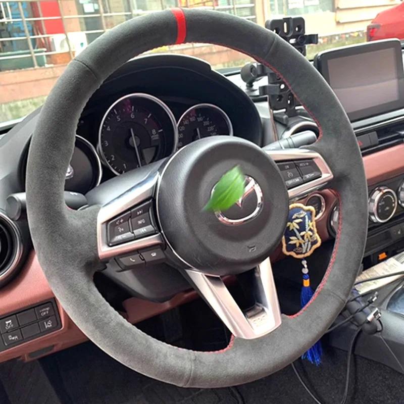 ized suede Style Car Steering Wheel Cover for Mazda MX-5 2015- MX5 ND Hand-Stitched black Steering Wheel Wrap