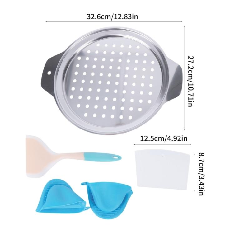 Manual Stainless Steel Spaetzle Maker Lid with Scrapers, Round Press Lid and Side Handle for Homemades German Noodles Preps, Spaghetti Strainer