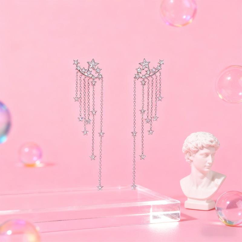 Barbie earrings Sparkling starry voice, niche design, high-end sense, sweet long tassels, versatile for daily commuting, exquisite fugitive BBE716597