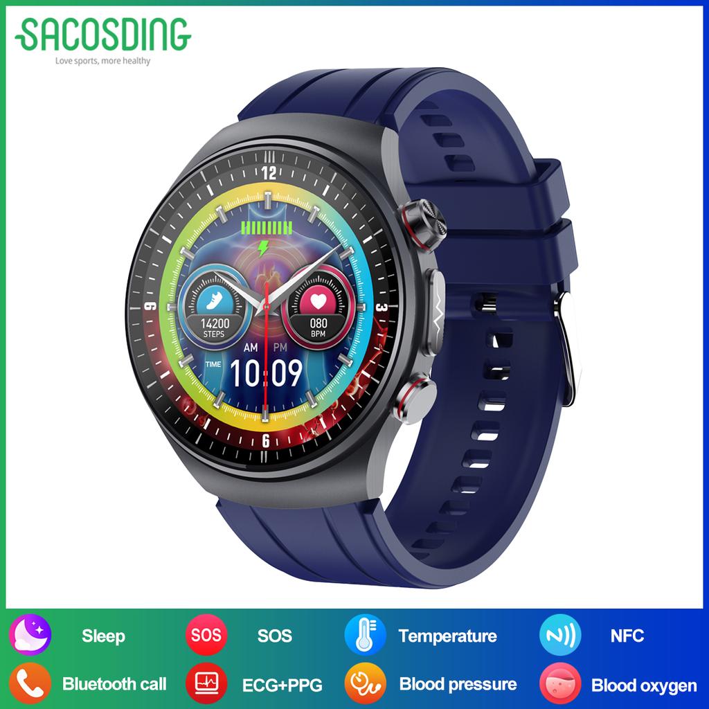 SACOSDING New ECG+PPG Smart Watch 1.43" AMOLED Display Men 100+ Sports Modes Watch Bluetooth Call Blood Pressure Health Monitor IP68 Waterproof