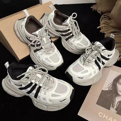 Модные повседневные кроссовки на толстой подошве для женщин, летние новые универсальные дышащие сетчатые увеличивающие рост повседневные спортивные кроссовки