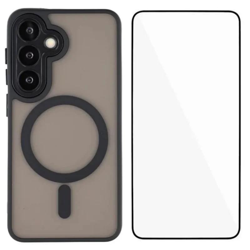 Чехол для Samsung Galaxy S25 FE, совместимый с MagSafe, WANLONFENG Серия QB Чехол для телефона из ПК и ТПУ с защитной пленкой