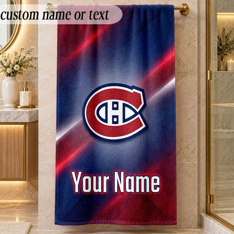 Пляжное полотенце Montreal Canadiens с индивидуальным именем и текстом, персонализированное, мягкое, для пляжа, бассейна, дома, декор, подарок