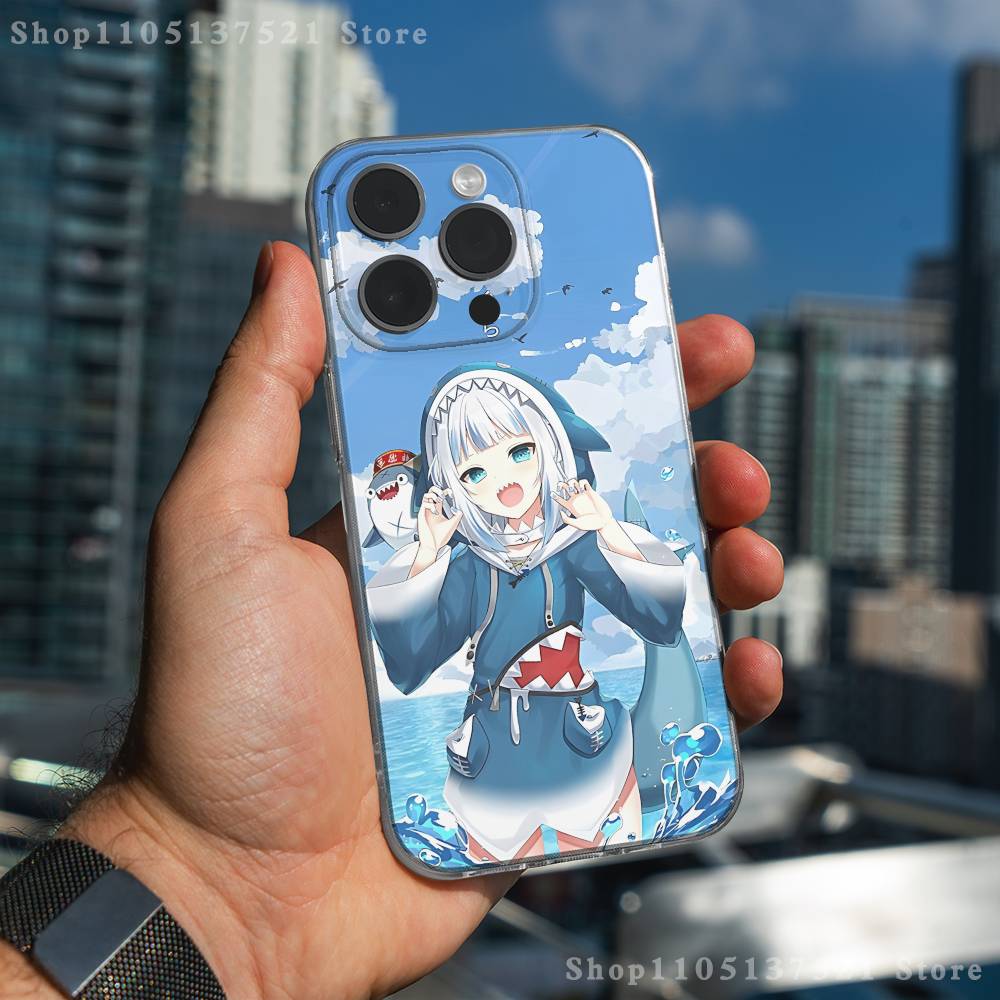 Cute Girl gawr gura Phone Case For iPhone 17,16,15,14,13,12,11 Pro,Max,Plus,X,XS,XR,SE4,E Mini Transparent Soft Cover