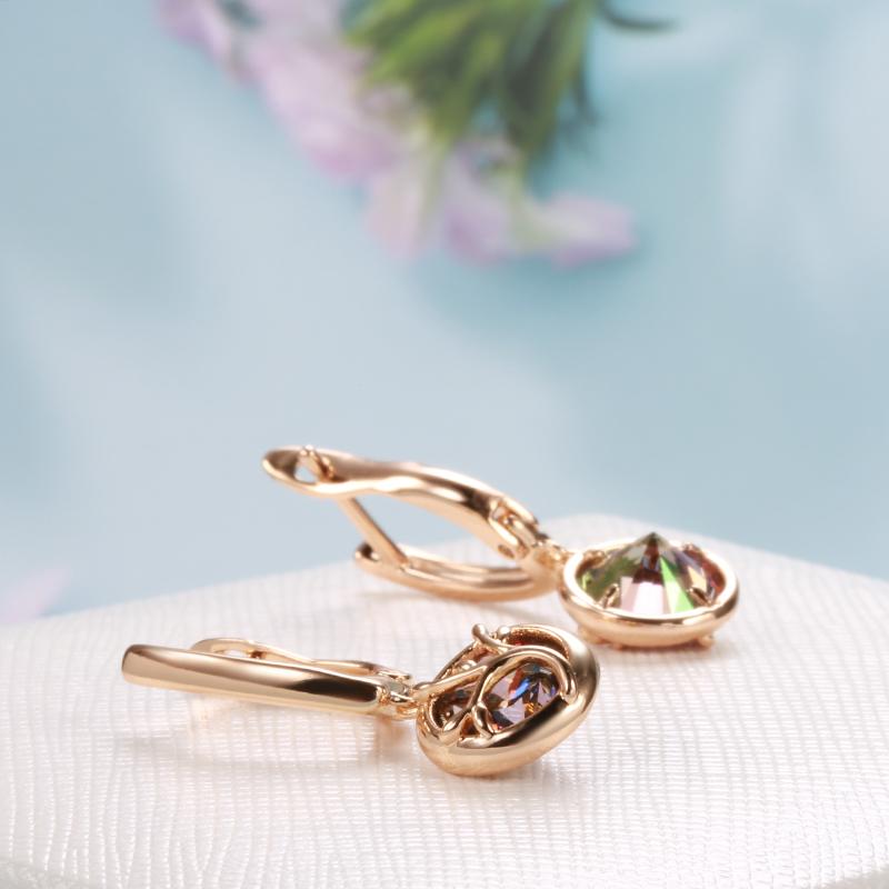 Круглые серьги-капли Kinel с цветным цирконием золотого цвета для женщин