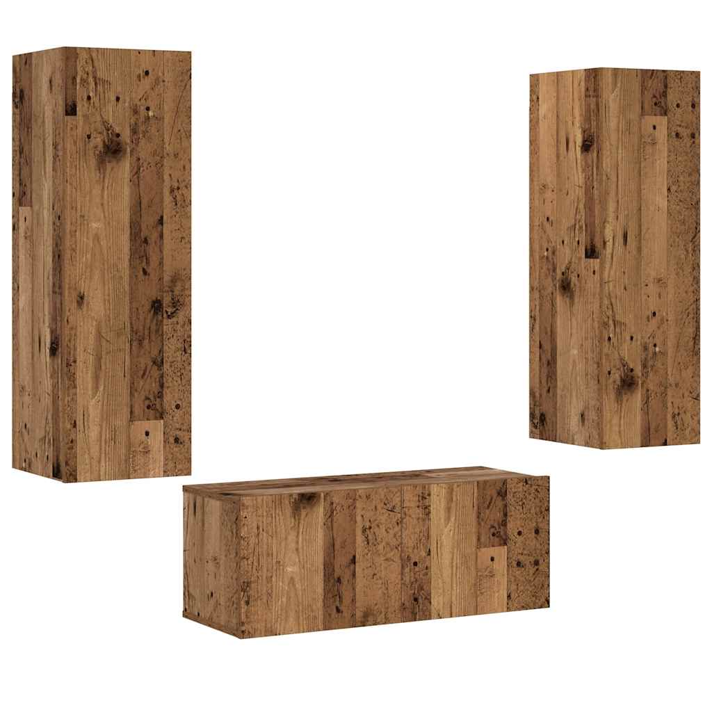 Wall Mounted TV Cabinets (Set of 3) Rustic Wood Effect Engineered Wood