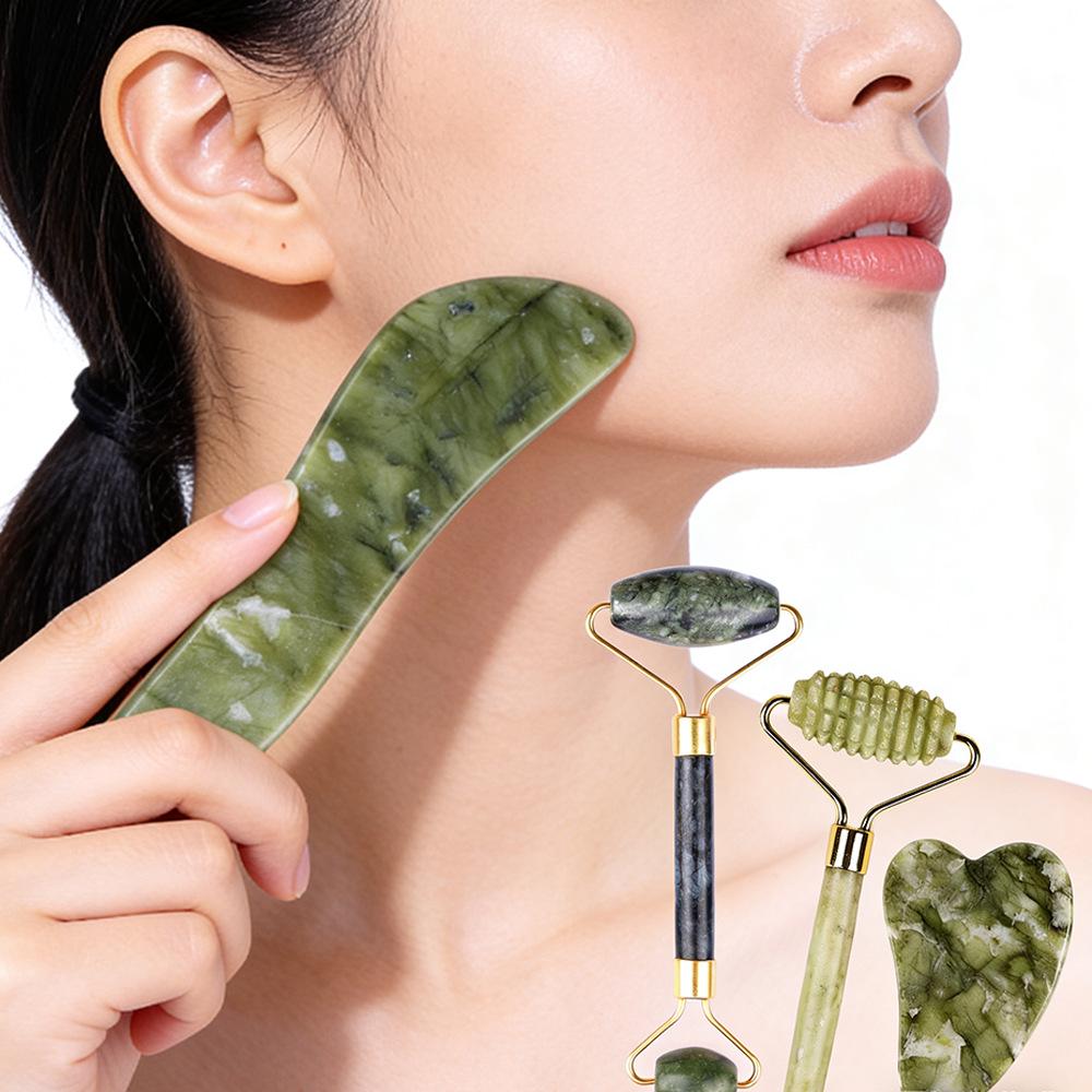 Jade Gua Sha Facial & Body Roller Massager for Full Meridian Scraping Massage.