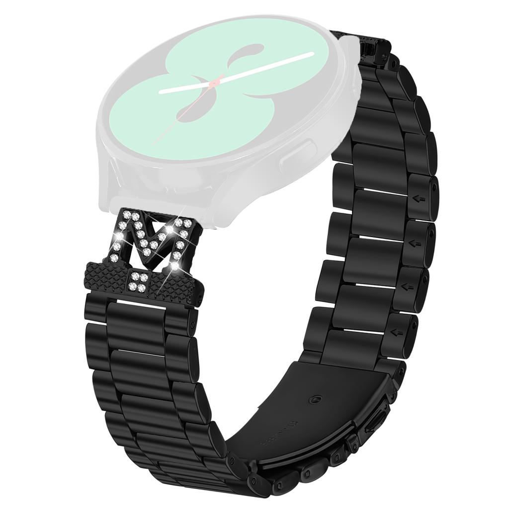 For Samsung Galaxy Watch Active Replacement Strap M-Type Rhinestones Decor Stainless Steel 3-Bead Watch Band