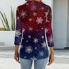 Women's Fashion Casual Lapel Short 3/4 Sleeve Christmas Print Shirt Women's Button Up Tops