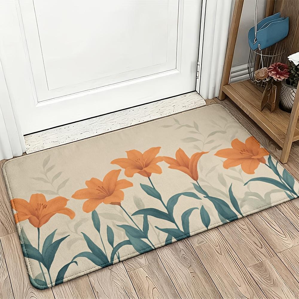 Botanical Floral Lily Pattern Doormat Welcome Mat for Entrance Home Decor Indoor Outdoor Luxury Runner Rug