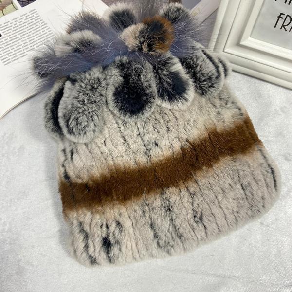 Пушистая зимняя шапка из натурального меха, теплая шапка из натурального меха кролика Рекс, женская вязаная шапка из 100% натурального меха