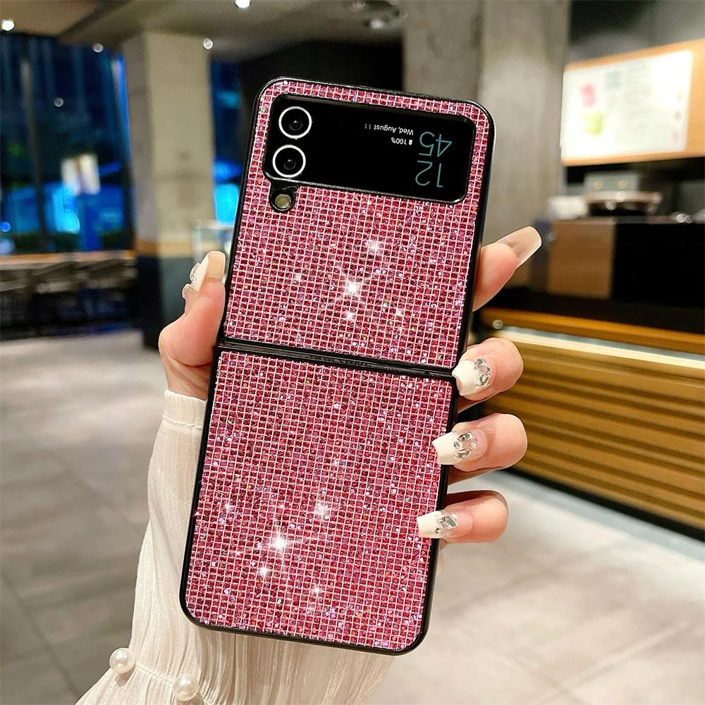 Shockproof Back Cover Luxury Glitter Bling Diamond Pattern Phone Case For Samsung Z Flip 6 5 3 4 Rhinestone Laser Shing Colorful