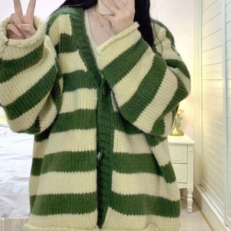 Полосатый свитер с v-образным вырезом, кардиган, женское пальто 2023, осень/зима, корейский вязаный кардиган, топ, академический милый свободный женский свитер