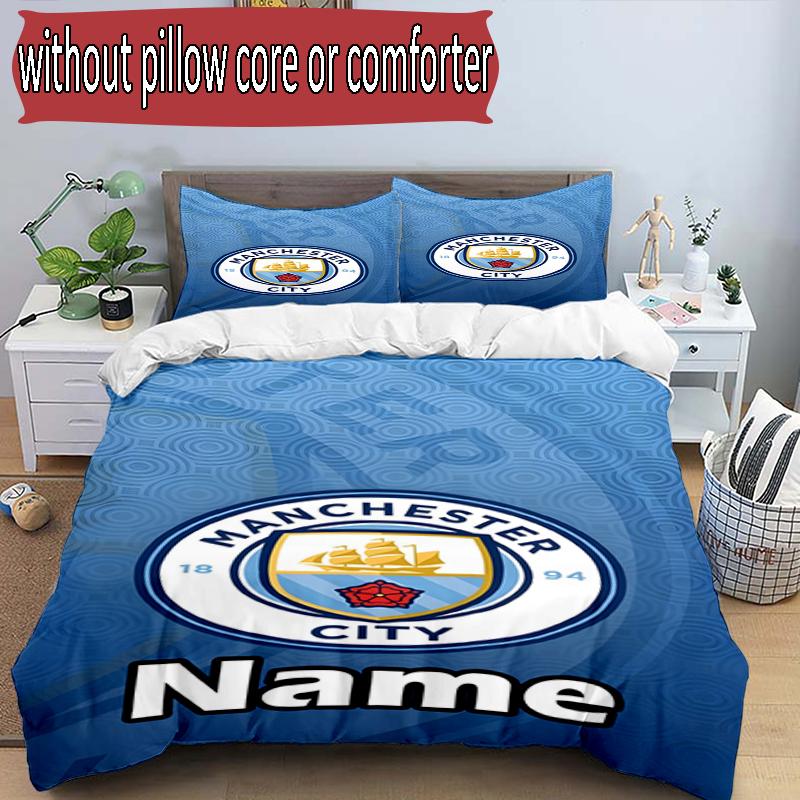 3pcs Duvet Cover Set (1*Duvet Cover + 2*Pillowcase, Without Core), Custom Name Manchester City FC Pattern Bedding Set, Home Bedroom Decor Gift