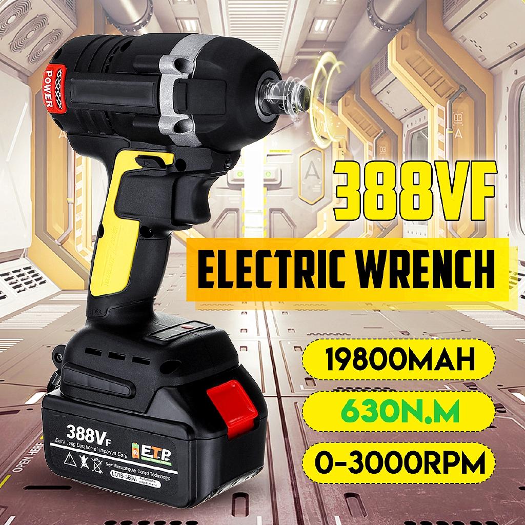 388VF 630 Н.м Аккумуляторный электрический бесщеточный гайковерт Перезаряжаемый 19800 мАч литиевый аккумулятор Крутящие пистолеты Светодиодная подсветка Набор торцевых головок