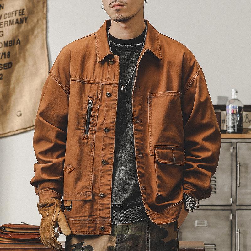 Men's Retro Herringbone Workwear Jacket - American Style, Heavyweight, Spring/Autumn