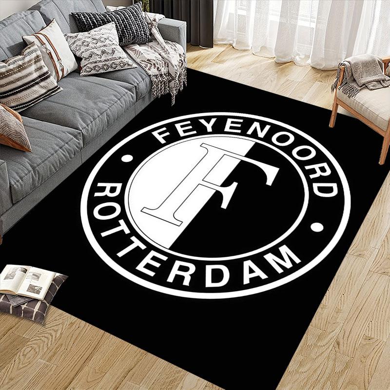 Feyenoord Rotterdam Flannel Printed Carpet, Home Sofa Decoration for Living Room & Bedroom, Non‑Slip Play Flannel Floor Mat for Game Room