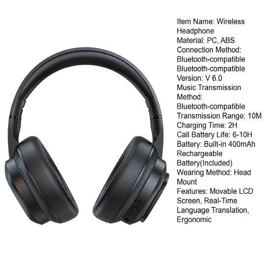 Беспроводные наушники с ИИ-переводом, с подвижным ЖК-тачскрином, 115 языков в реальном времени