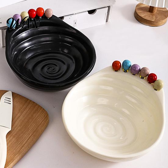 Kitchen Fruit Serving Set Bowl with 6 Colorful Forks Large Capacity Spiral Hygienic Bottom Fork Storage Hole for Snacks And Parties Dopamine Color