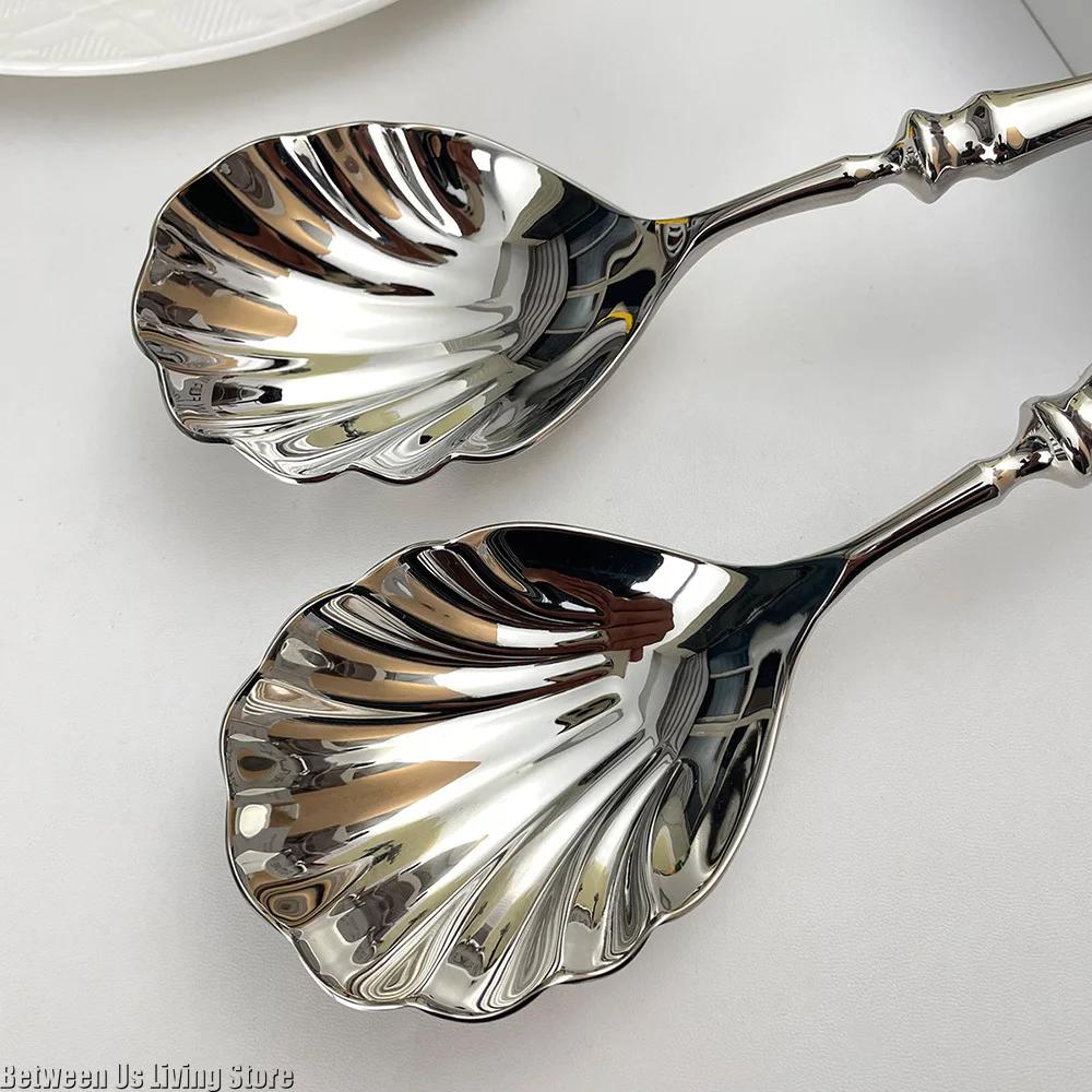 304 Stainless Steel Shell Spoon - Heavy Duty Soup & Bibimbap Utensil, Elegant Dessert Gift