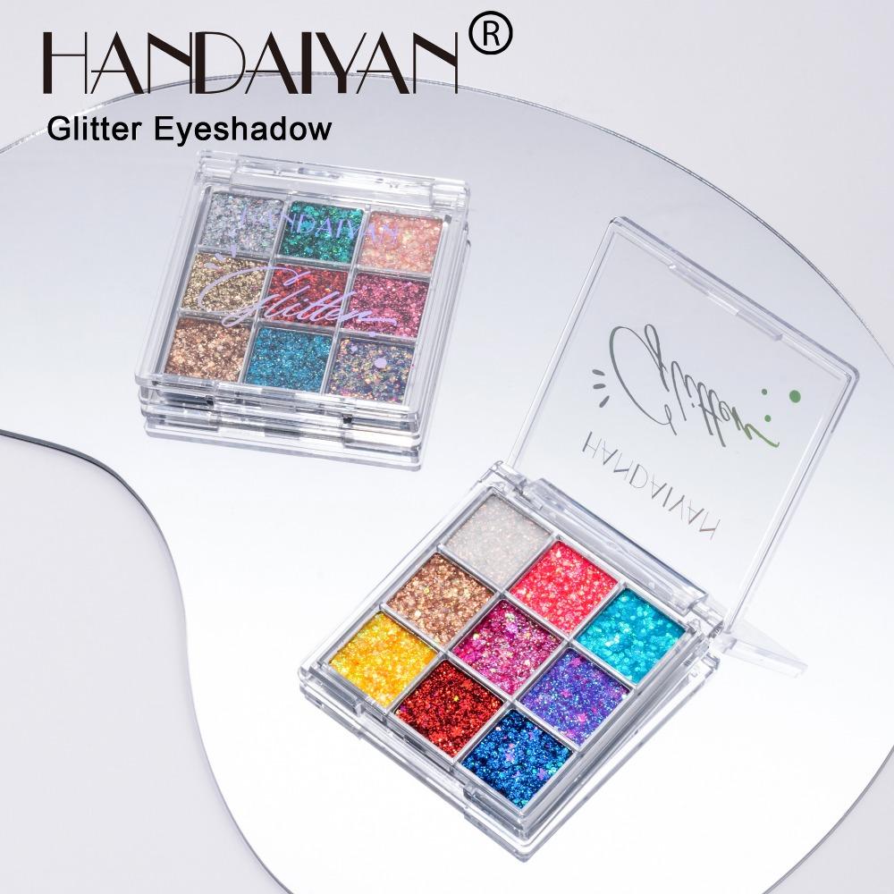 HANDAIYAN Nine -color Sequins Eye Shadow Shiny Glittering Shadow Plate European and American Colorful Stage Makeup Nine Palace Grid Makeup Disks