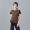 Color blocking splicing round neck short sleeved casual sports T-shirt for women