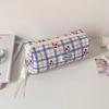 Large Capacity Korean Pencil Bag Checkered Cartoon Cherry Makeup Bag  Office Supplies