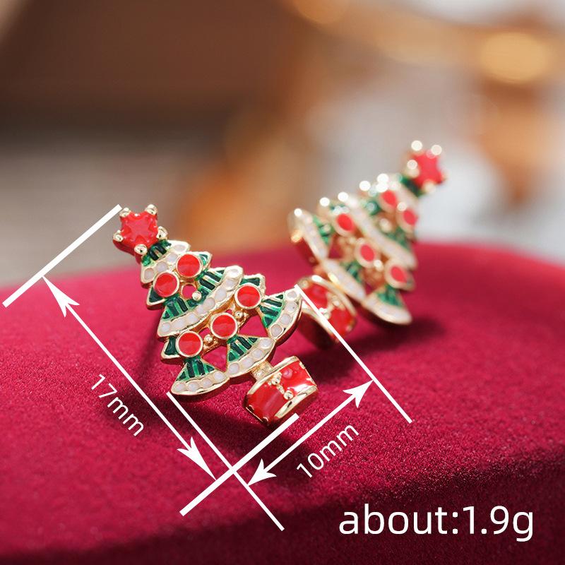 Design sense Christmas tree stud earrings female, colorful painting oil Christmas wind jewelry, holiday manufacturers wholesale elegant wind