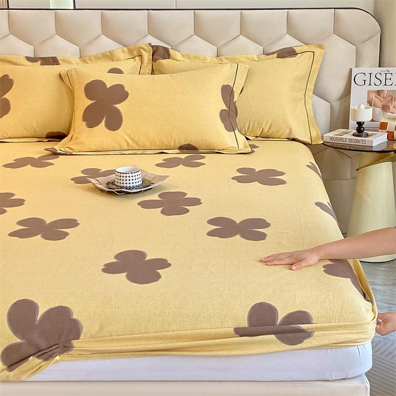 100% Cotton Bedsheet Skin-friendly Fitted Sheet Brushed Bed Cover Printed Bed Linen Elastic Sheets Drap De Lit (No Pillowcase)