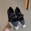 Flat Shoes Women'S Square Head Season Shallow Mouth Mary Jane Ballet Shoes Elastic Silver Soft Sole Single Shoes
