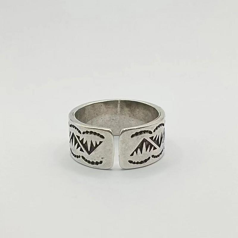 Handcrafted Navajo Style Sterling Adjustable Ring Men Women Geometric Tribal Design Vintage Statement Finger